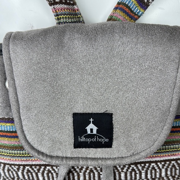 Gray Geometric Pattern Backpack with Drawstring Closure - Picture 3 of 16